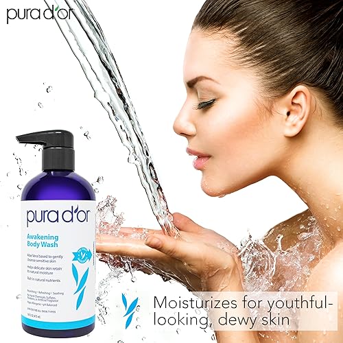 PURA DOR AWAKENING BODY WASH 16OZ ALOE VERA, CHAMOMILE, LAVENDER PH BALANCED FOR ALL SKIN