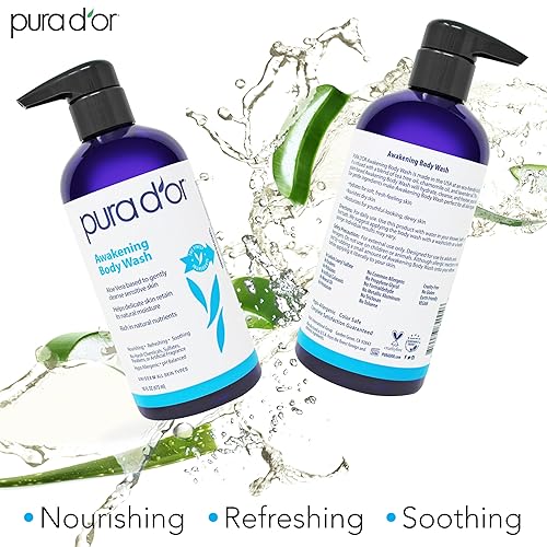 PURA DOR AWAKENING BODY WASH 16OZ ALOE VERA, CHAMOMILE, LAVENDER PH BALANCED FOR ALL SKIN