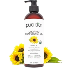 PURA DOR ORGANIC SUNFLOWER SEED OIL 16OZ 100 PURE COLD PRESSED CARRIER OIL FOR SKIN HAIR