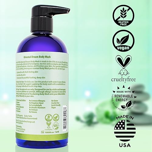 PURA D OR ORIENTAL DREAM BODY WASH 16OZ LEMONGRASS, ALOE, TEA TREE, SULFATE-FREE, VEGAN