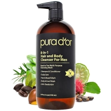 PURA D OR 8-IN-1 MEN S HAIR BODY WASH, SULFATE-FREE CLEANSER WITH ALOE, CEDARWOOD LEMONGRASS, 24OZ