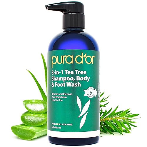 PURA DOR 3-IN-1 TEA TREE SHAMPOO, BODY FOOT WASH, 16OZ ODOR CONTROL DAILY CLEANSING