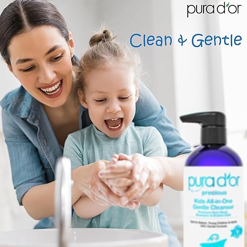 PURA D OR KIDS ALL-IN-ONE WASH 16OZ GENTLE SULFATE-FREE SHAMPOO BUBBLE BATH, HYPOALLERGENIC