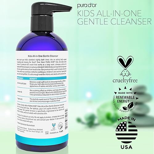 PURA D OR KIDS ALL-IN-ONE WASH 16OZ GENTLE SULFATE-FREE SHAMPOO BUBBLE BATH, HYPOALLERGENIC