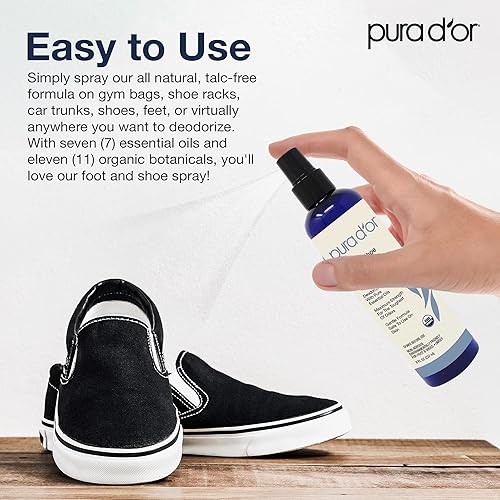 PURA DOR SHOE FOOT ODOR ELIMINATOR SPRAY, 8OZ ORGANIC DEODORIZER WITH ESSENTIAL OILS