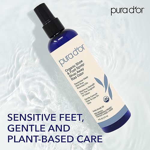 PURA DOR SHOE FOOT ODOR ELIMINATOR SPRAY, 8OZ ORGANIC DEODORIZER WITH ESSENTIAL OILS