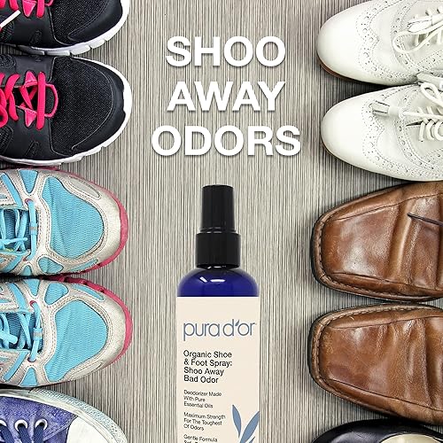 PURA DOR SHOE FOOT ODOR ELIMINATOR SPRAY, 8OZ ORGANIC DEODORIZER WITH ESSENTIAL OILS