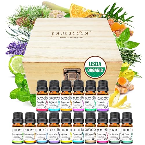 PURA DOR ORGANIC ESSENTIAL OILS SET 16X10ML, 100 PURE AROMATHERAPY GIFT BOX FOR WELLNESS