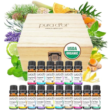 PURA DOR ORGANIC ESSENTIAL OILS SET 16X10ML, 100 PURE AROMATHERAPY GIFT BOX FOR WELLNESS