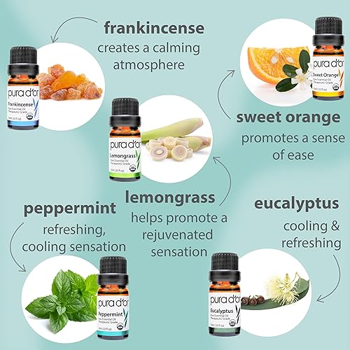 PURA DOR ORGANIC ESSENTIAL OILS SET 16X10ML, 100 PURE AROMATHERAPY GIFT BOX FOR WELLNESS