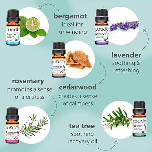 PURA DOR ORGANIC ESSENTIAL OILS SET 16X10ML, 100 PURE AROMATHERAPY GIFT BOX FOR WELLNESS
