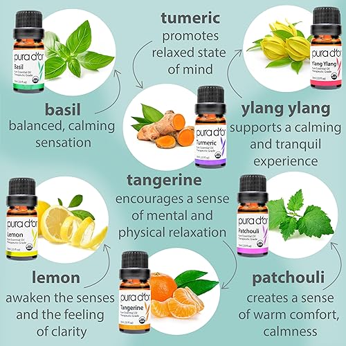 PURA DOR ORGANIC ESSENTIAL OILS SET 16X10ML, 100 PURE AROMATHERAPY GIFT BOX FOR WELLNESS