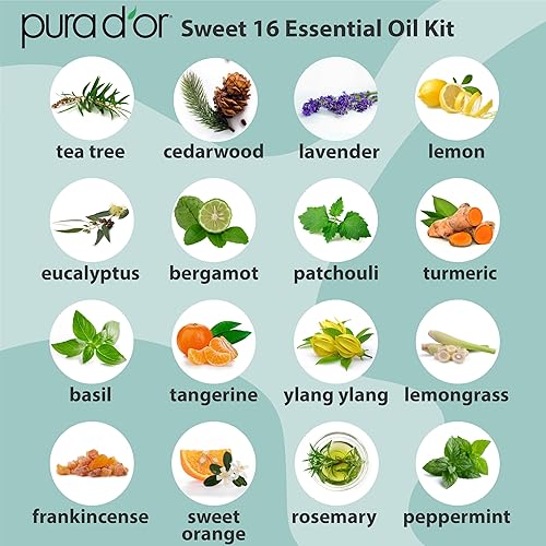 PURA DOR ORGANIC ESSENTIAL OILS SET 16X10ML, 100 PURE AROMATHERAPY GIFT BOX FOR WELLNESS