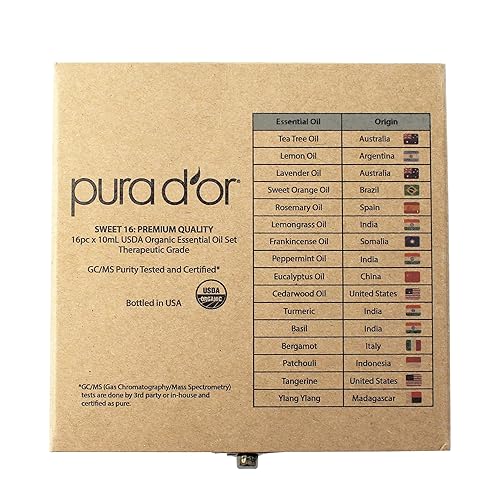 PURA DOR ORGANIC ESSENTIAL OILS SET 16X10ML, 100 PURE AROMATHERAPY GIFT BOX FOR WELLNESS