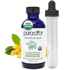 PURA DOR ORGANIC YLANG YLANG ESSENTIAL OIL 4OZ 100 PURE, THERAPEUTIC GRADE FOR HAIR, SKIN, AROMATHER