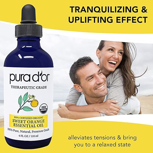 PURA DOR ORGANIC SWEET ORANGE ESSENTIAL OIL 4OZ PURE AROMATHERAPY FOR HAIR, SKIN DIFFUSER