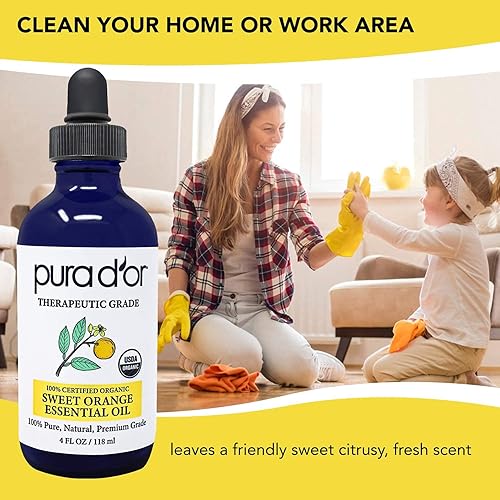 PURA DOR ORGANIC SWEET ORANGE ESSENTIAL OIL 4OZ PURE AROMATHERAPY FOR HAIR, SKIN DIFFUSER