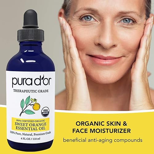 PURA DOR ORGANIC SWEET ORANGE ESSENTIAL OIL 4OZ PURE AROMATHERAPY FOR HAIR, SKIN DIFFUSER