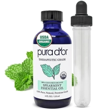 PURA DOR ORGANIC SPEARMINT ESSENTIAL OIL 4OZ 100 PURE USDA CERTIFIED AROMATHERAPY DROPPER