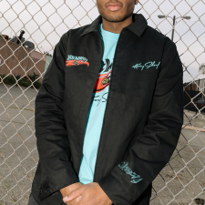 MATTEL HOT WHEELS X KENNY SCHARF BLACK EMBROIDERED ZIP FRONT JACKET