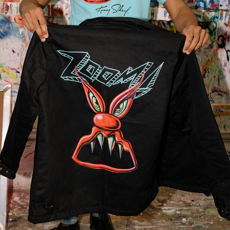 MATTEL HOT WHEELS X KENNY SCHARF BLACK EMBROIDERED ZIP FRONT JACKET