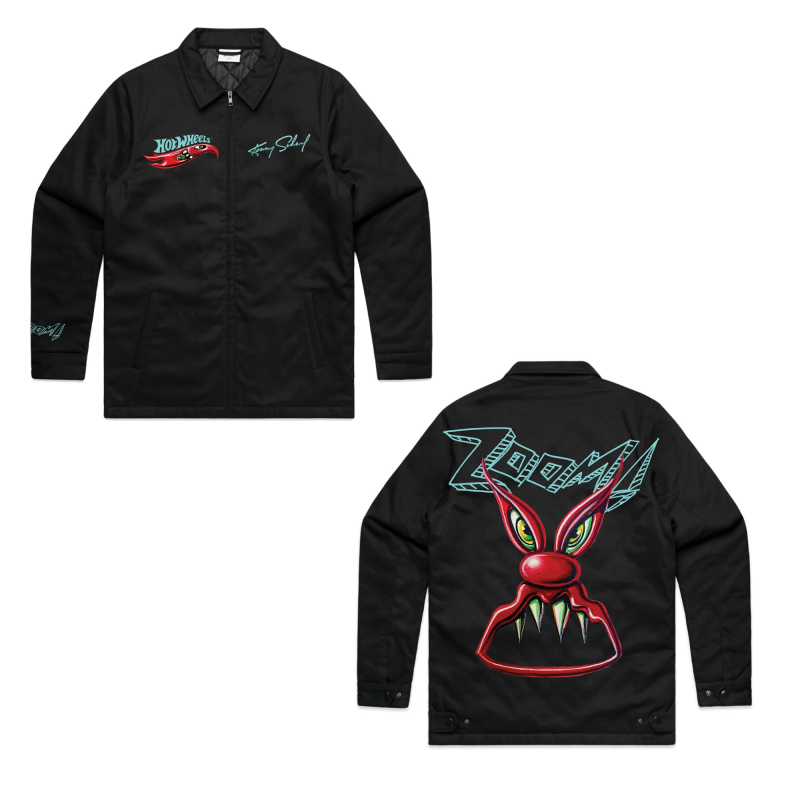 MATTEL HOT WHEELS X KENNY SCHARF BLACK EMBROIDERED ZIP FRONT JACKET