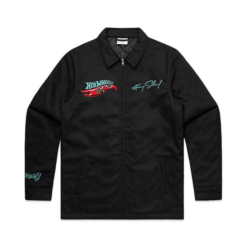 MATTEL HOT WHEELS X KENNY SCHARF BLACK EMBROIDERED ZIP FRONT JACKET