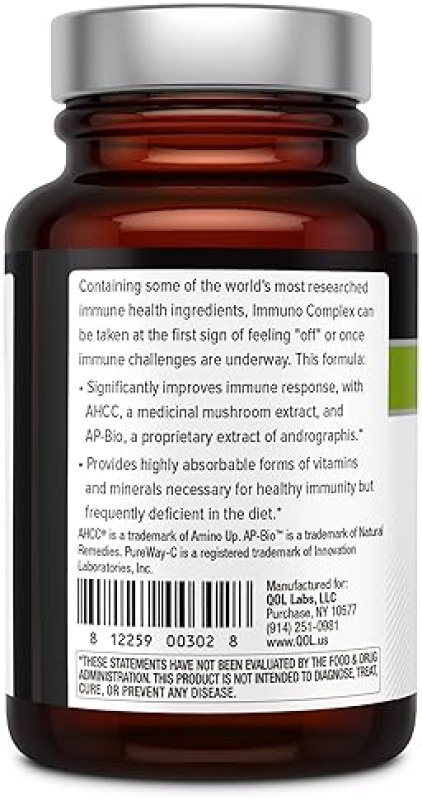 QUALITY OF LIFE IMMUNO COMPLEX WITH AHCC MUSHROOM EXTRACT, VITAMIN C, D3, ZINC COPPER FOR IMMUNE SUPPORT