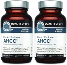 QUALITY OF LIFE AHCC KINOKO PLATINUM 750MG IMMUNE SUPPORT SUPPLEMENT, 2 PACK 60 CAPSULES EACH