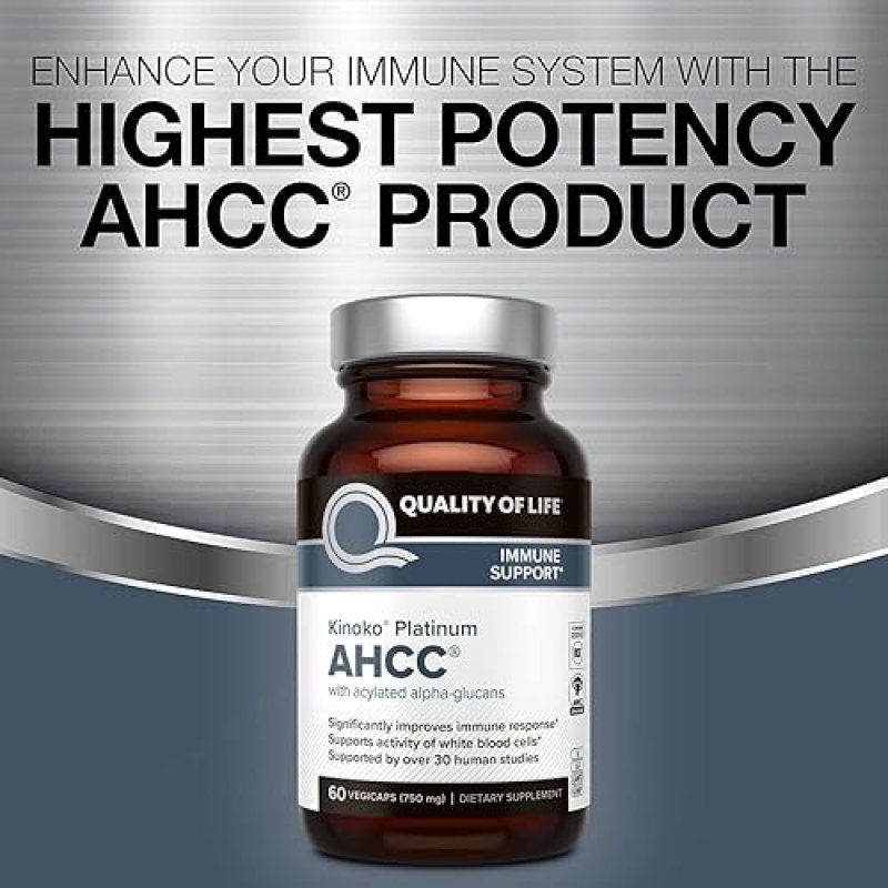 QUALITY OF LIFE AHCC KINOKO PLATINUM 750MG IMMUNE SUPPORT SUPPLEMENT, 2 PACK 60 CAPSULES EACH