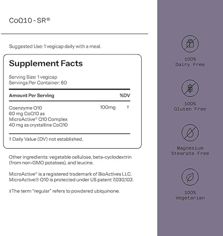 QUALITY OF LIFE COQ10 100MG SUSTAINED RELEASE SUPPLEMENT ENHANCED ABSORPTION, ENERGY IMMUNE SUPPORT, 60 CAPS