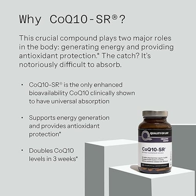 QUALITY OF LIFE COQ10 100MG SUSTAINED RELEASE SUPPLEMENT ENHANCED ABSORPTION, ENERGY IMMUNE SUPPORT, 60 CAPS