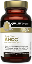 QUALITY OF LIFE  KINOKO GOLD AHCC 500MG IMMUNE LIVER SUPPORT, NK CELL CYTOKINE BOOST 60 VEG CAPSULES