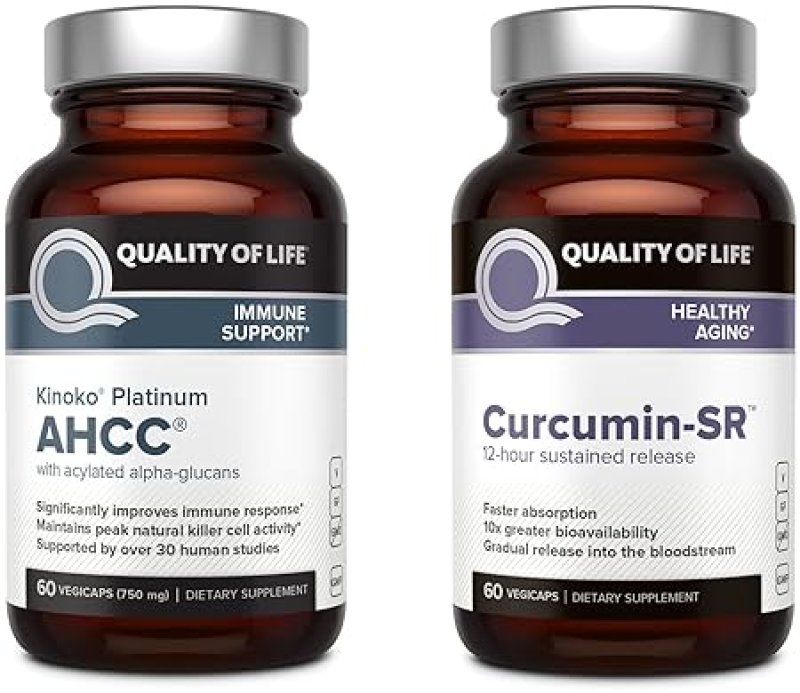 QUALITY OF LIFE KINOKO PLATINUM AHCC MUSHROOM EXTRACT MICROACTIVE CURCUMIN SR IMMUNE SUPPORT BUNDLE