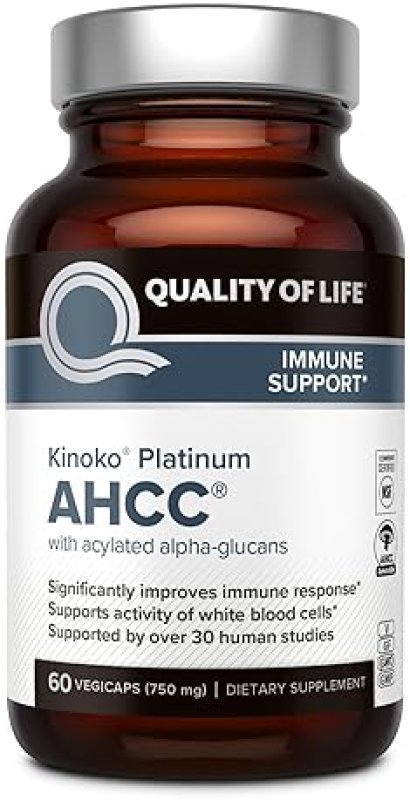 QUALITY OF LIFE AHCC KINOKO PLATINUM 750MG IMMUNE LIVER SUPPORT SUPPLEMENT, 60 VEGGIE CAPSULES,