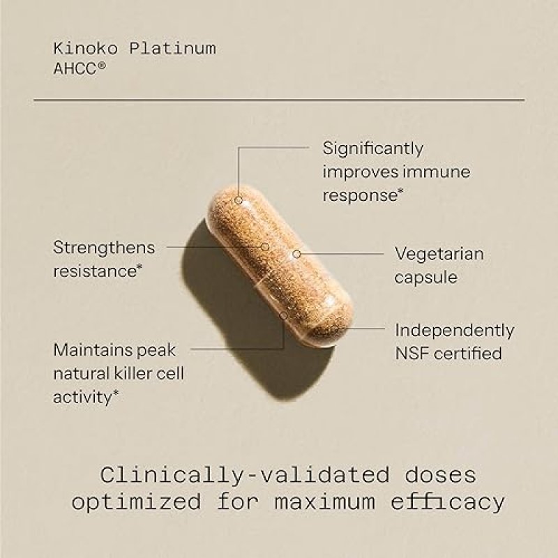 QUALITY OF LIFE AHCC KINOKO PLATINUM 750MG IMMUNE LIVER SUPPORT SUPPLEMENT, 60 VEGGIE CAPSULES,