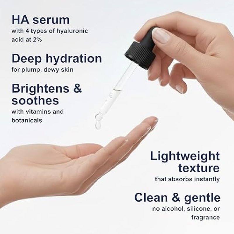 MICRO INGREDIENTS HYALURONIC ACID SERUM 4OZ 4 TYPES HA 2 WITH VITAMIN B5 C E, WITCH HAZEL, CENTELLA HYDRATING, OIL-FRE