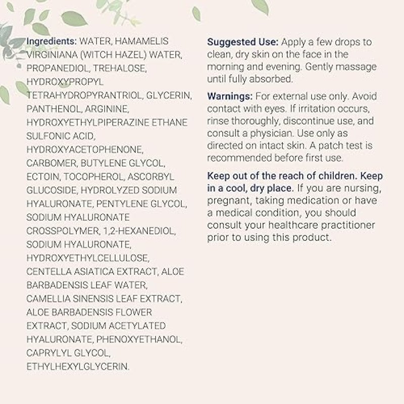 MICRO INGREDIENTS HYALURONIC ACID SERUM 4OZ 4 TYPES HA 2 WITH VITAMIN B5 C E, WITCH HAZEL, CENTELLA HYDRATING, OIL-FRE
