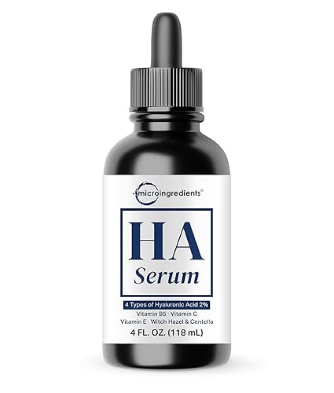 MICRO INGREDIENTS HYALURONIC ACID SERUM 4OZ 4 TYPES HA 2 WITH VITAMIN B5 C E, WITCH HAZEL, CENTELLA HYDRATING, OIL-FRE