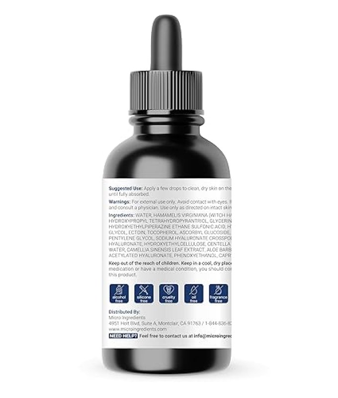 MICRO INGREDIENTS HYALURONIC ACID SERUM 4OZ 4 TYPES HA 2 WITH VITAMIN B5 C E, WITCH HAZEL, CENTELLA HYDRATING, OIL-FRE