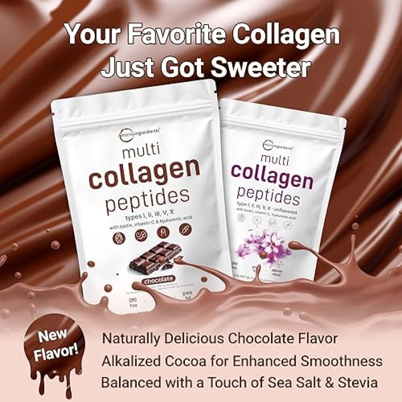 MICRO INGREDIENTS MULTI COLLAGEN PEPTIDES POWDER 2LB TYPES I, II, III, V, X BIOTIN, HYALURONIC ACID, VITAMIN C, UNFLAV