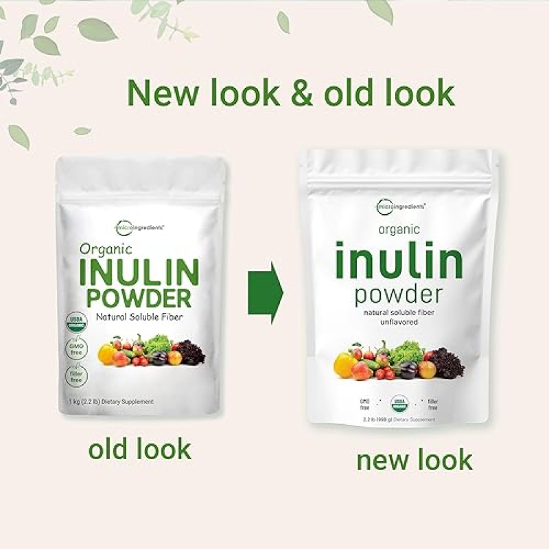 MICRO INGREDIENTS ORGANIC INULIN FOS FIBER POWDER 2.2 LBS WATER-SOLUBLE PREBIOTIC, VEGAN, CLEAR DISSOLVE, SMOOTHIES