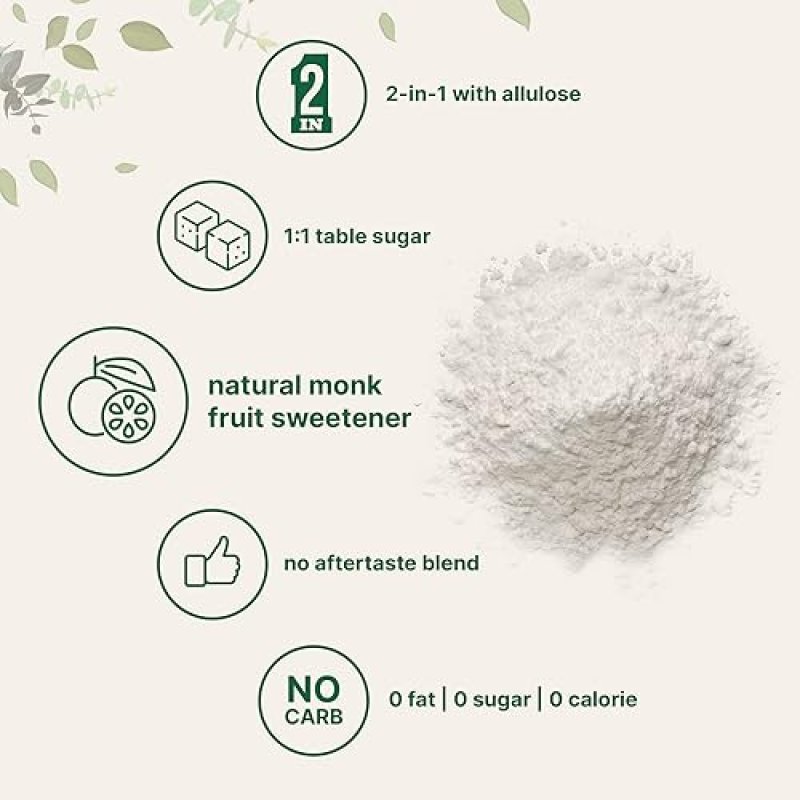 MICRO INGREDIENTS MONK FRUIT ALLULOSE SWEETENER, 2 LBS NO ERYTHRITOL KETO, VEGAN, ZERO CALORIE, 1 1 SUGAR SUBSTITUTE