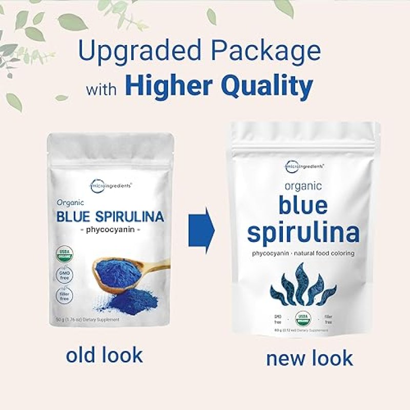 MICRO INGREDIENTS ORGANIC BLUE SPIRULINA POWDER VEGAN PHYCOCYANIN EXTRACT, 60 SERVINGS, NATURAL BLUE FOOD COLORING