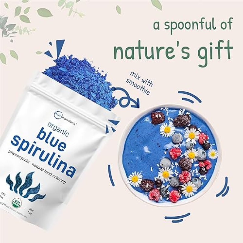 MICRO INGREDIENTS ORGANIC BLUE SPIRULINA POWDER VEGAN PHYCOCYANIN EXTRACT, 60 SERVINGS, NATURAL BLUE FOOD COLORING