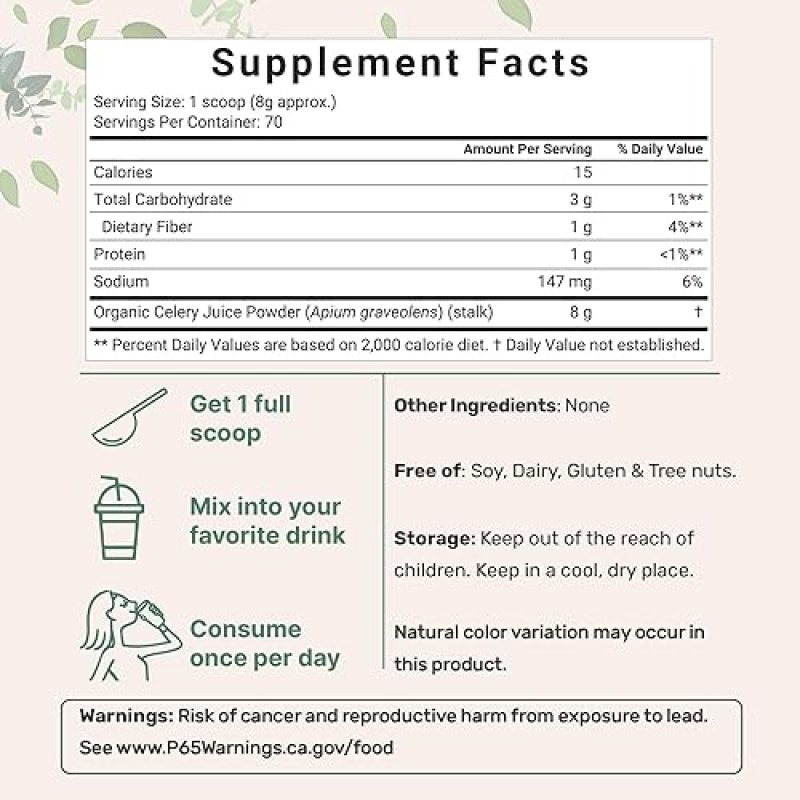 MICRO INGREDIENTS ORGANIC CELERY JUICE POWDER 20OZ COLD PRESSED, DETOX, IMMUNE SUPPORT, VEGAN, 70 SERVINGS