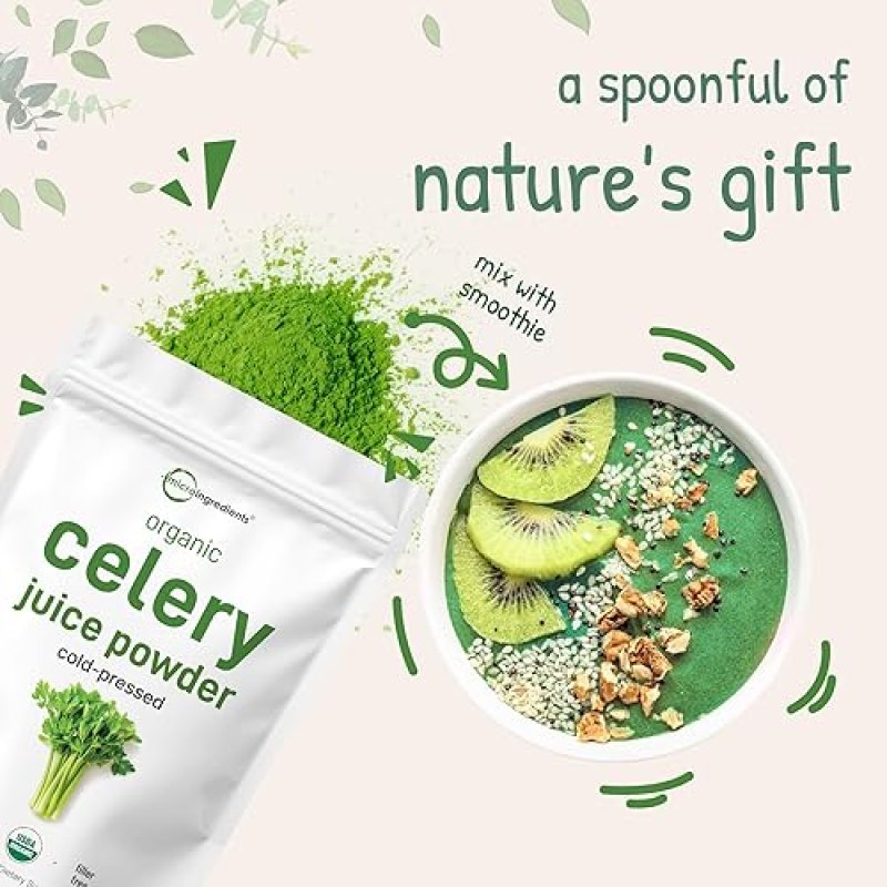 MICRO INGREDIENTS ORGANIC CELERY JUICE POWDER 20OZ COLD PRESSED, DETOX, IMMUNE SUPPORT, VEGAN, 70 SERVINGS
