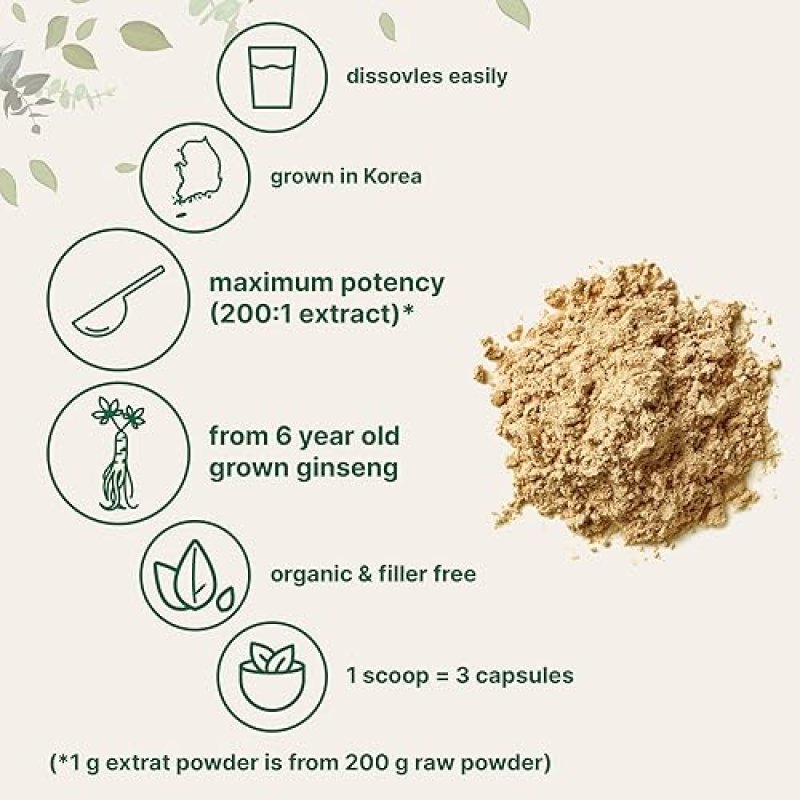 MICRO INGREDIENTS ORGANIC KOREAN RED PANAX GINSENG ROOT POWDER 200 1, 4OZ MAX STRENGTH, VEGAN, ACTIVE GINSENOSIDES