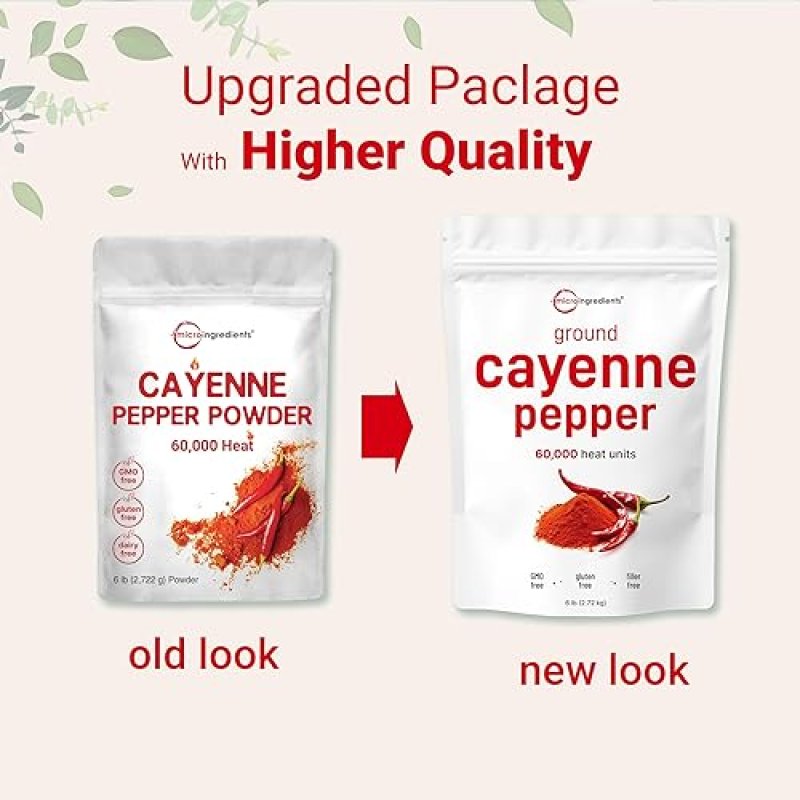 MICRO INGREDIENTS  BULK GROUND CAYENNE PEPPER POWDER 6 LB, 60,000 SHU, NON-GMO, ADDITIVE FREE, HOT SPICE SEASONING