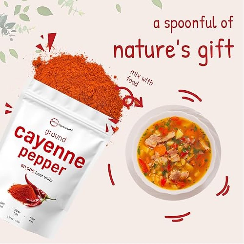 MICRO INGREDIENTS  BULK GROUND CAYENNE PEPPER POWDER 6 LB, 60,000 SHU, NON-GMO, ADDITIVE FREE, HOT SPICE SEASONING